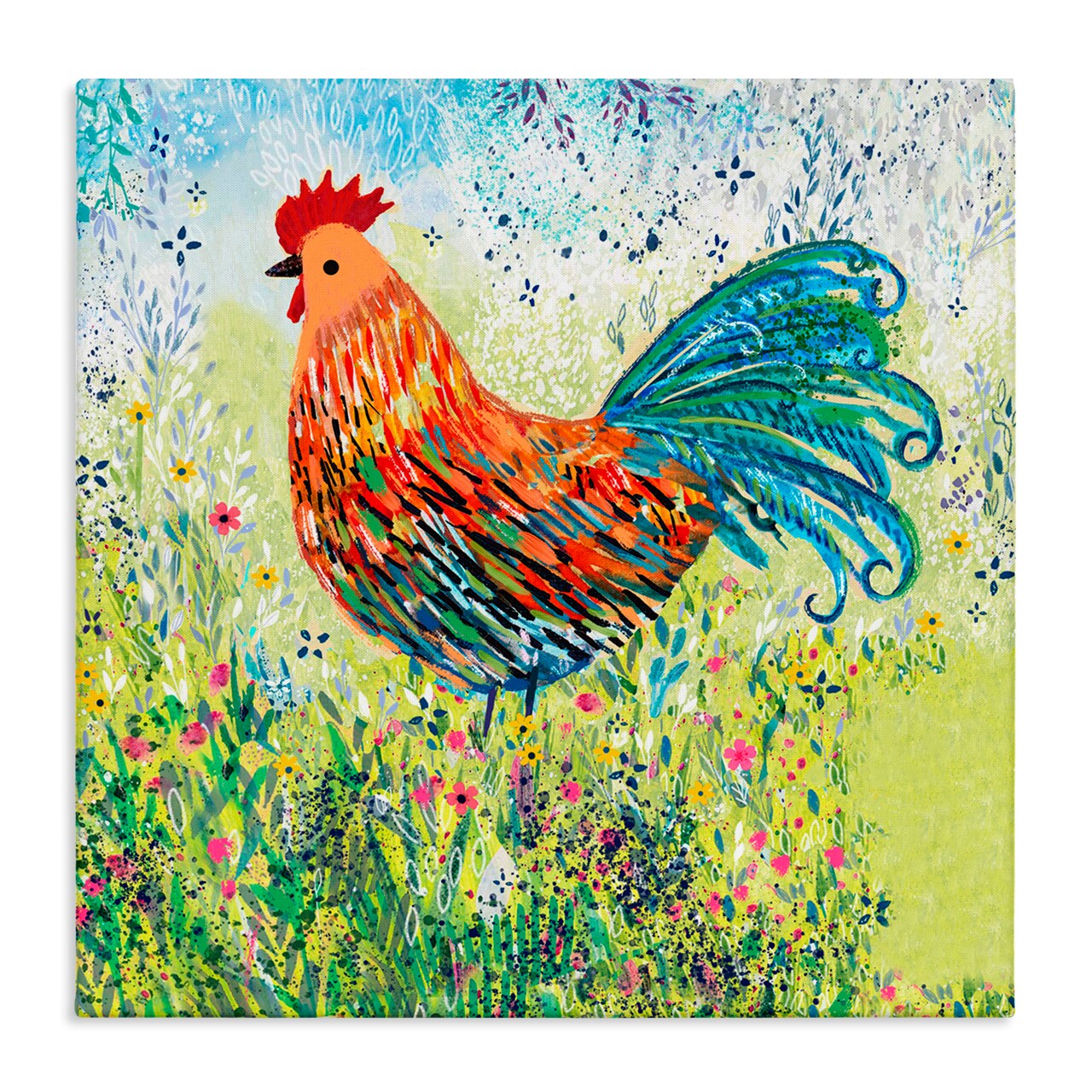 Stupell Industries Cockerel Rooster in Colorful Garden Canvas, design by Clare Tupper